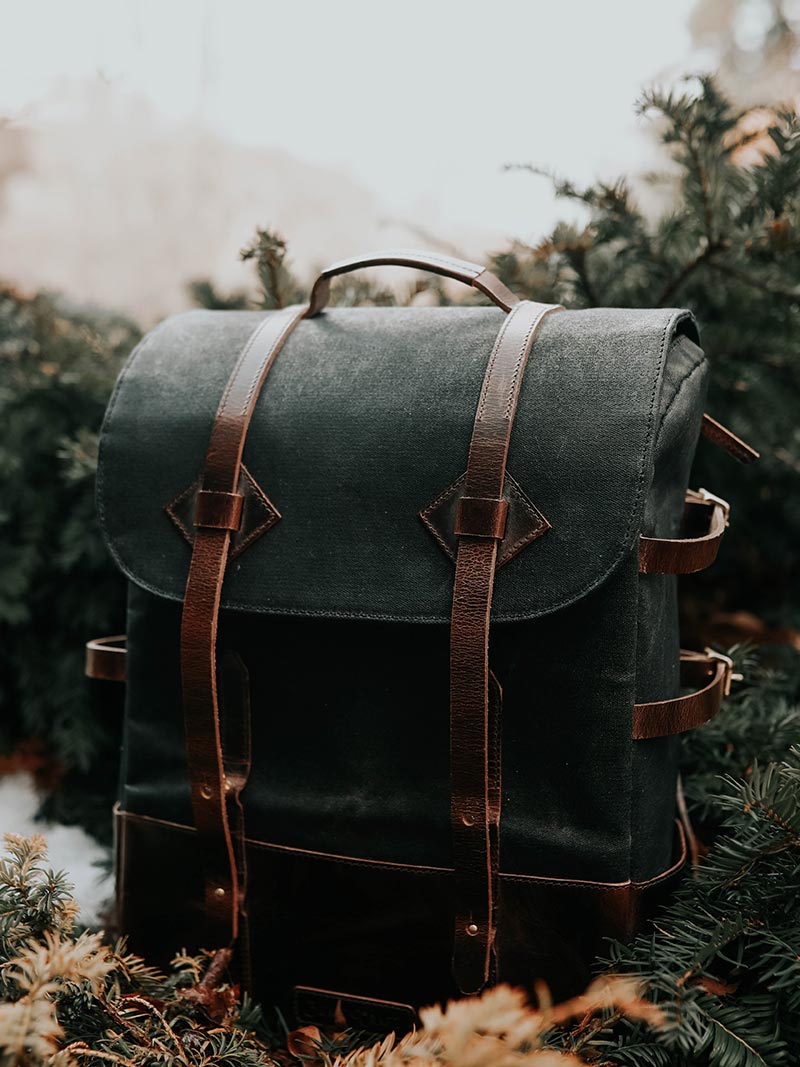 Small Green Leather Backpack Casual Classic Retro Handmade 